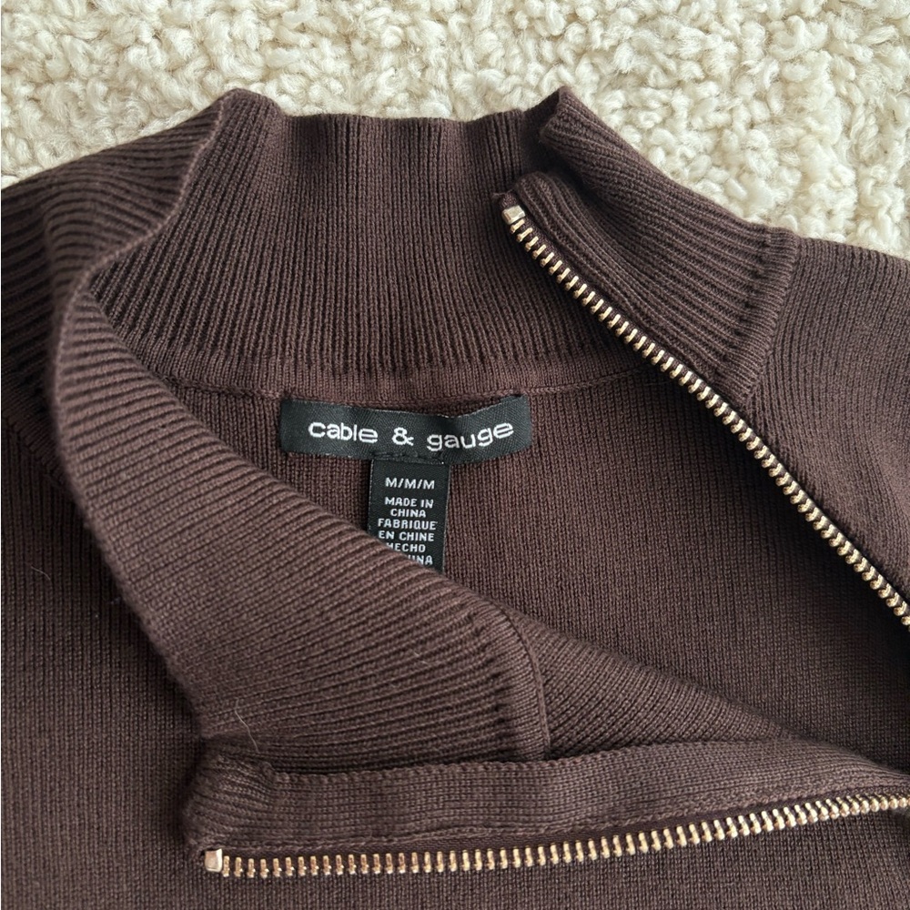 Cable & Gauge Brown Mock Neck Sweater Dress M Fall Minimalist Long Sleeve Knit - Picture 3 of 4